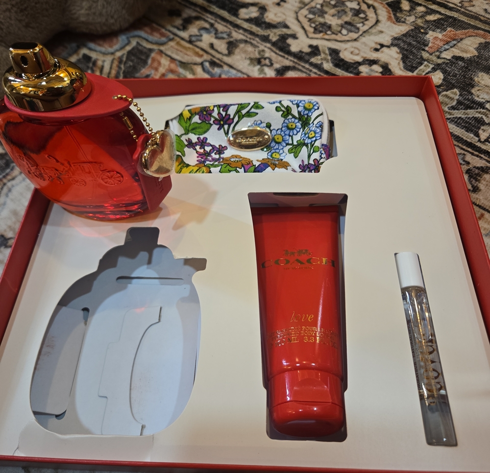 Coach Red Fragrance Gift Set with Floral Wristlet Accent